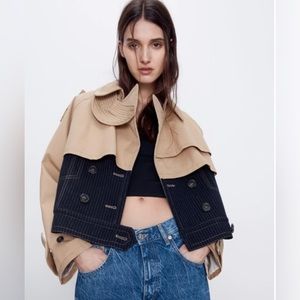 ZARA WOMAN OVERSIZE CROPPED TRENCH COAT - SIZE LARGE - NEW WITH TAGS - BEIGE